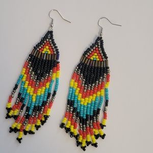 Seed Bead Fringe Earrings / One Pair